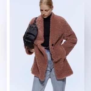 Zara Pink Faux Fur Teddy Coat